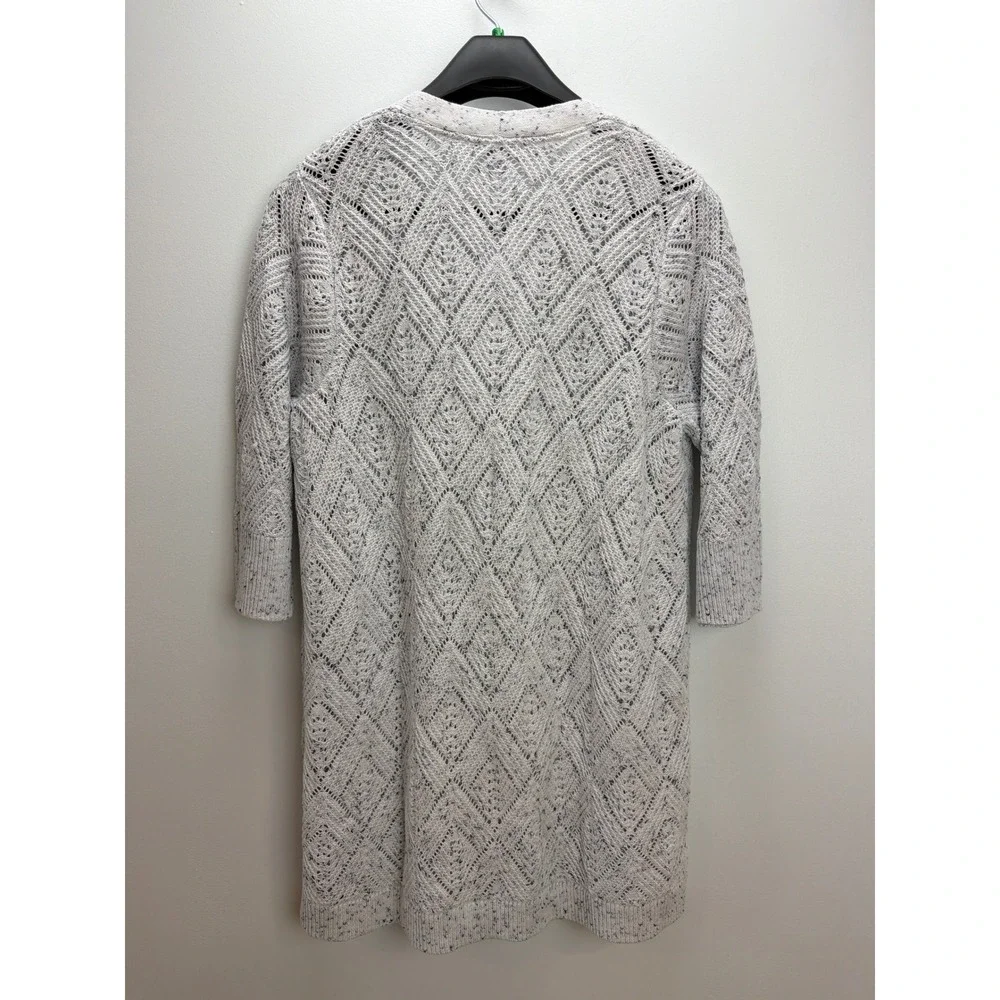 J. Jill 2X‎ Soft Neutral Marled Knit Long Button Cardigan Sweater Open Weave